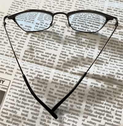 Reading glasses show how Irlen lenses help focus reading material